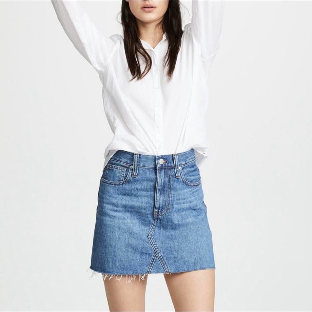 Madewell rigid A-Line denim mini skirt - raw hem